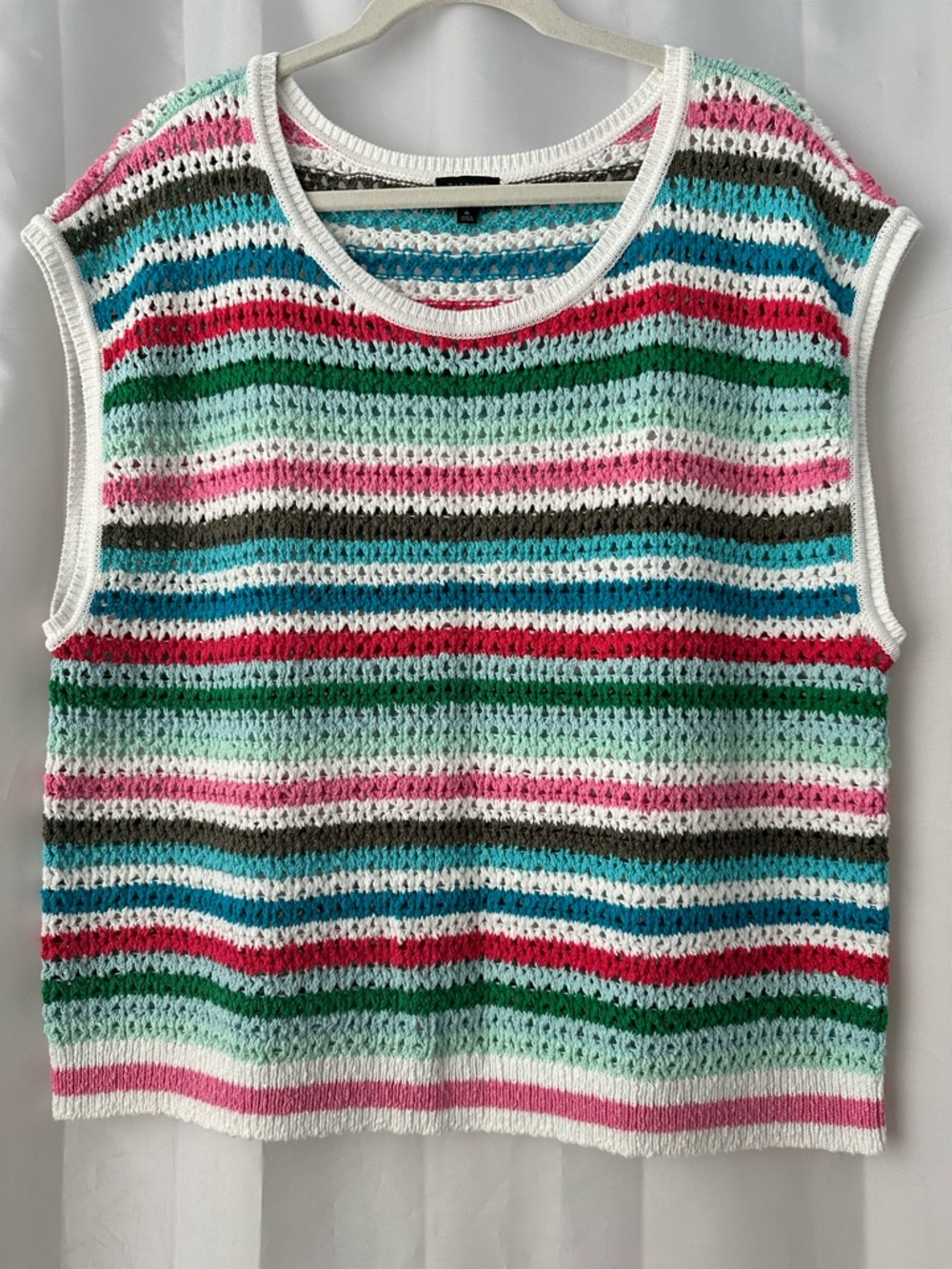 Talbots Crochet Knit Sweater Vest Pink/Teal/Green/White Striped Boho Grannycore